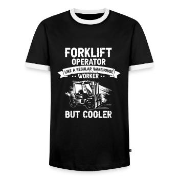 Gabelstaplerfahrer und Lagerhaus Gabestaplerfahrer - Männer Kontrast-T-Shirt - Schwarz/Weiß - Vorne - AI Model Female 172 light (172cm) & AI Model Male 178 light (178cm)