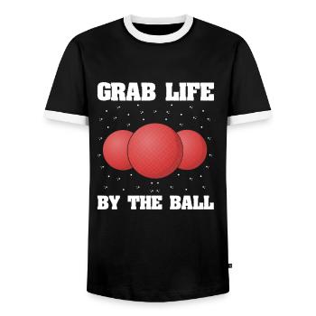 Dodgeball for Dodgeball Player and Gaga Ball - Men's Ringer Shirt - black/white - Front - AI Model Female 172 light (172cm) & AI Model Male 178 light (178cm)