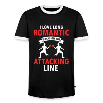 Dodgeball for Dodgeball Player and Gaga Ball - Men's Ringer Shirt - black/white - Front - AI Model Female 172 light (172cm) & AI Model Male 178 light (178cm)