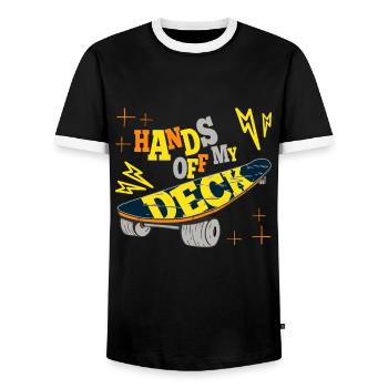 Skateboarder Hands Of My Deck Skateboard Gift Idea - Men's Ringer Shirt - black/white - Front - AI Model Female 172 light (172cm) & AI Model Male 178 light (178cm)