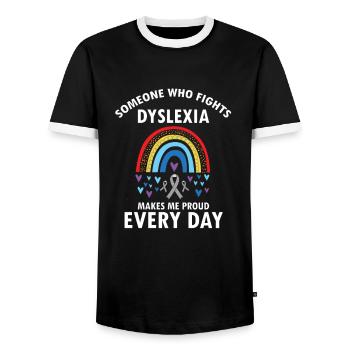Dyslexia Interventionist for Dyslexia - Men's Ringer Shirt - black/white - Front - AI Model Female 172 light (172cm) & AI Model Male 178 light (178cm)