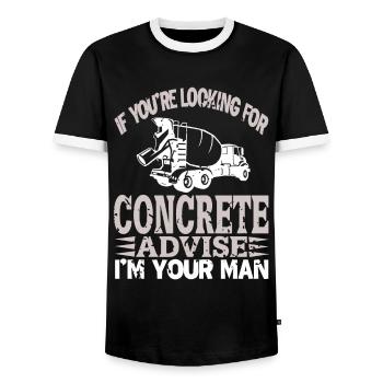 Concrete construction design for construction workers and construction site - Men's Ringer Shirt - black/white - Front - AI Model Female 172 light (172cm) & AI Model Male 178 light (178cm)