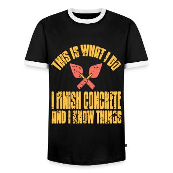 Concrete construction design for construction workers and construction site - Men's Ringer Shirt - black/white - Front - AI Model Female 172 light (172cm) & AI Model Male 178 light (178cm)
