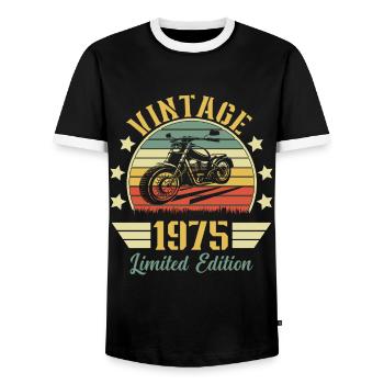 Vintage 1975 Retro Motorrad Geburtstagsgeschenk - Männer Kontrast-T-Shirt - Schwarz/Weiß - Vorne - AI Model Female 172 light (172cm) & AI Model Male 178 light (178cm)