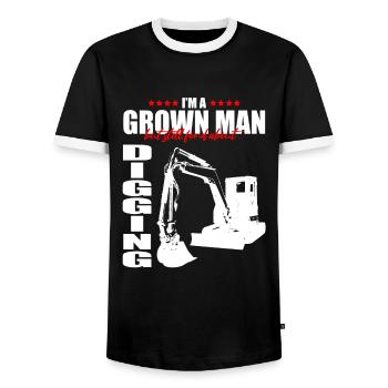 Baggerführer für Bagger Sandbagger - Männer Kontrast-T-Shirt - Schwarz/Weiß - Vorne - AI Model Female 172 light (172cm) & AI Model Male 178 light (178cm)