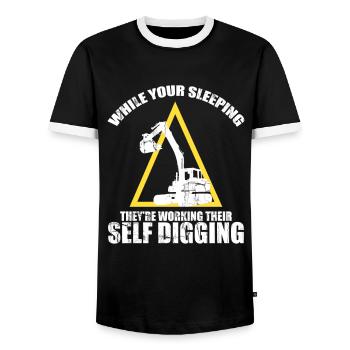 Heavy Equipment Operator and Excavator Operator Design - Men's Ringer Shirt - black/white - Front - AI Model Female 172 light (172cm) & AI Model Male 178 light (178cm)