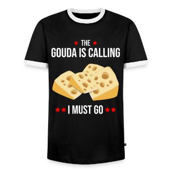 Smoked Gouda design and Gouda gourmet - Men's Ringer Shirt - black/white - Front - AI Model Female 172 light (172cm) & AI Model Male 178 light (178cm)