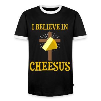 Gouda design pour fromagerie laitière et fromage Gouda - T-shirt contrasté Homme - noir/blanc - Devant - AI Model Female 172 light (172cm) & AI Model Male 178 light (178cm)