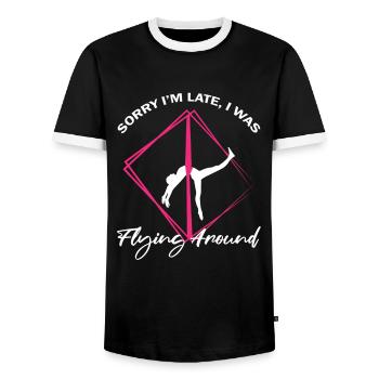 Aerial Silk Dancer for Aerial Ribbon and Aerialist - Men's Ringer Shirt - black/white - Front - AI Model Female 172 light (172cm) & AI Model Male 178 light (178cm)