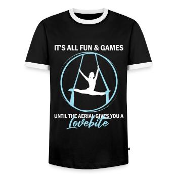 Aerial Silk Dancer for Aerial Ribbon and Aerialist - Men's Ringer Shirt - black/white - Front - AI Model Female 172 light (172cm) & AI Model Male 178 light (178cm)
