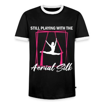 Aerial Silk Circus for Aerial Silk Performers - Men's Ringer Shirt - black/white - Front - AI Model Female 172 light (172cm) & AI Model Male 178 light (178cm)