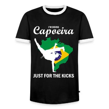 Ginga Capoeira for Brazilian Martial Arts - Men's Ringer Shirt - black/white - Front - AI Model Female 172 light (172cm) & AI Model Male 178 light (178cm)
