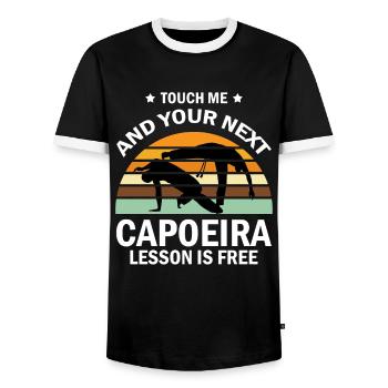 Capoeira for Mixed Martial Arts and Kickboxing - Men's Ringer Shirt - black/white - Front - AI Model Female 172 light (172cm) & AI Model Male 178 light (178cm)
