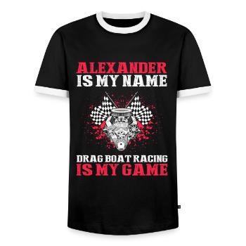 Conception de bateaux de course pour les courses de dragsters - T-shirt contrasté Homme - noir/blanc - Devant - AI Model Female 172 light (172cm) & AI Model Male 178 light (178cm)