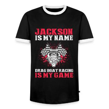 Racing boat design for drag boat racing - Men's Ringer Shirt - black/white - Front - AI Model Female 172 light (172cm) & AI Model Male 178 light (178cm)