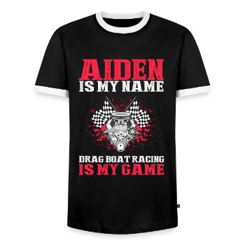 Speedboat Racing Design for Racing Boaters - Men's Ringer Shirt - black/white - Front - AI Model Female 172 light (172cm) & AI Model Male 178 light (178cm)