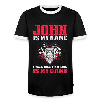 Conception de bateaux de course pour les courses de dragsters - T-shirt contrasté Homme - noir/blanc - Devant - AI Model Female 172 light (172cm) & AI Model Male 178 light (178cm)