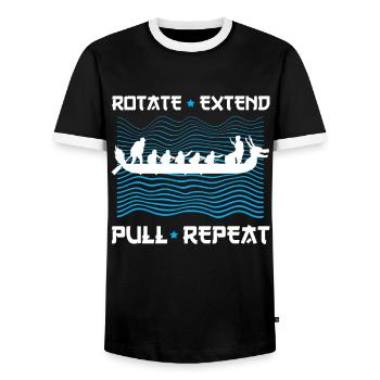 Dragon Boat Trainer for Chinese Boat Racing - Men's Ringer Shirt - black/white - Front - AI Model Female 172 light (172cm) & AI Model Male 178 light (178cm)