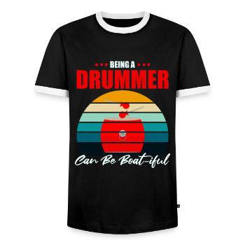Dragon Boat Trainer for Chinese Boat Racing - Men's Ringer Shirt - black/white - Front - AI Model Female 172 light (172cm) & AI Model Male 178 light (178cm)