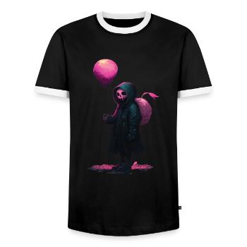 Spooky Skeleton - Goth Girl with a Pink Balloon - Men's Ringer Shirt - black/white - Front - AI Model Female 172 light (172cm) & AI Model Male 178 light (178cm)