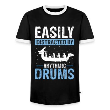 Dragon Boat Paddling for Dragon Boat Race Festival - Men's Ringer Shirt - black/white - Front - AI Model Female 172 light (172cm) & AI Model Male 178 light (178cm)