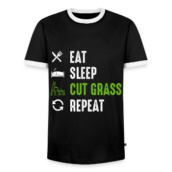 Eat Sleep Cut Grass - Landscaping Outfit Gift - Men's Ringer Shirt - black/white - Front - AI Model Female 172 light (172cm) & AI Model Male 178 light (178cm)