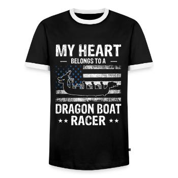 Dragon Boat Racing Theme for Dragon Boating - Men's Ringer Shirt - black/white - Front - AI Model Female 172 light (172cm) & AI Model Male 178 light (178cm)