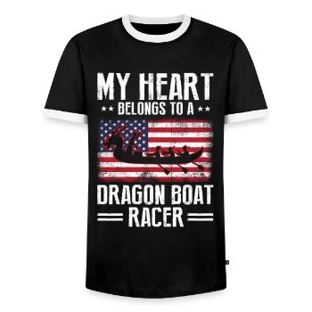 Dragon Boat Theme for Dragon Boat Paddling - Men's Ringer Shirt - black/white - Front - AI Model Female 172 light (172cm) & AI Model Male 178 light (178cm)