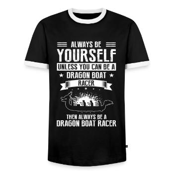 Dragon Boat Paddling for Dragon Boat Race Festival - Men's Ringer Shirt - black/white - Front - AI Model Female 172 light (172cm) & AI Model Male 178 light (178cm)
