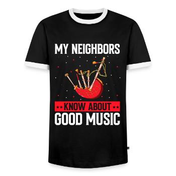 Bagpipes for pipers and Scots - Men's Ringer Shirt - black/white - Front - AI Model Female 172 light (172cm) & AI Model Male 178 light (178cm)