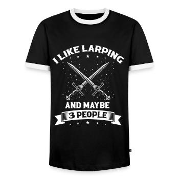Larping quote for role-playing games and Larper - Men's Ringer Shirt - black/white - Front - AI Model Female 172 light (172cm) & AI Model Male 178 light (178cm)