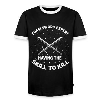 Larping Quote for Roleplaying and Larper - Men's Ringer Shirt - black/white - Front - AI Model Female 172 light (172cm) & AI Model Male 178 light (178cm)