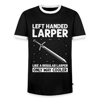 Fantasy role-playing game quote for sword fighting - Men's Ringer Shirt - black/white - Front - AI Model Female 172 light (172cm) & AI Model Male 178 light (178cm)