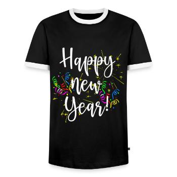 Joyeux réveillon du jour de l’An Feux d’artifice Confettis - T-shirt contrasté Homme - noir/blanc - Devant - AI Model Female 172 light (172cm) & AI Model Male 178 light (178cm)