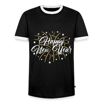 Frohes neues Jahr! - Männer Kontrast-T-Shirt - Schwarz/Weiß - Vorne - AI Model Female 172 light (172cm) & AI Model Male 178 light (178cm)