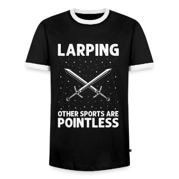 Larping Quote for Roleplaying and Larper - Men's Ringer Shirt - black/white - Front - AI Model Female 172 light (172cm) & AI Model Male 178 light (178cm)