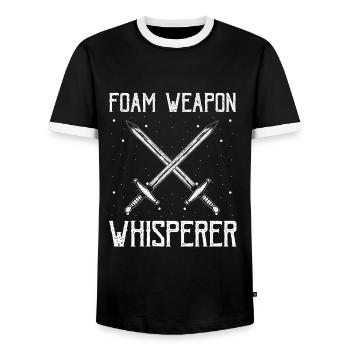 Larping Quote for Roleplaying and Larper - Men's Ringer Shirt - black/white - Front - AI Model Female 172 light (172cm) & AI Model Male 178 light (178cm)