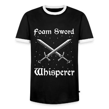 Live-action role-playing game for NPC and RPG role-playing game - Men's Ringer Shirt - black/white - Front - AI Model Female 172 light (172cm) & AI Model Male 178 light (178cm)