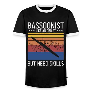 Woodwind instrument and bassoon Wind instrument - Men's Ringer Shirt - black/white - Front - AI Model Female 172 light (172cm) & AI Model Male 178 light (178cm)