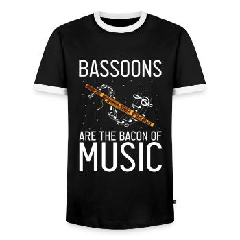 Bassoon Wind Instrument Design for Bassoonist - Men's Ringer Shirt - black/white - Front - AI Model Female 172 light (172cm) & AI Model Male 178 light (178cm)