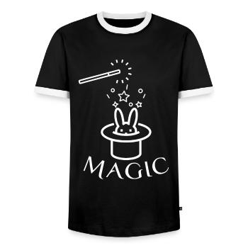 Lapin en chapeau magique avec magicien baguette magique - T-shirt contrasté Homme - noir/blanc - Devant - AI Model Female 172 light (172cm) & AI Model Male 178 light (178cm)
