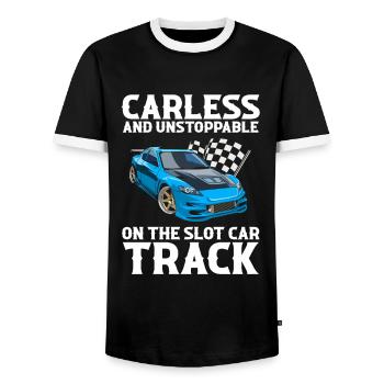 Devis Slot Car Racetrack pour Vintage Track Slot - T-shirt contrasté Homme - noir/blanc - Devant - AI Model Female 172 light (172cm) & AI Model Male 178 light (178cm)