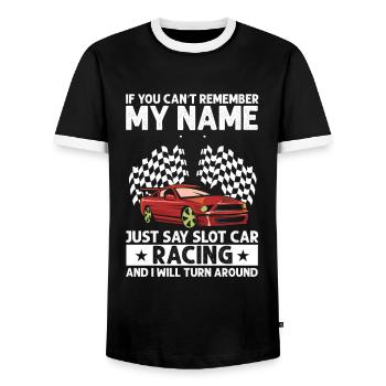 Devis Slot Car Racetrack pour Vintage Track Slot - T-shirt contrasté Homme - noir/blanc - Devant - AI Model Female 172 light (172cm) & AI Model Male 178 light (178cm)