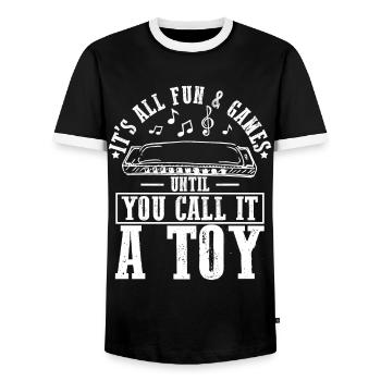 Harmonikaspieler für Munharmonika Spieler - Männer Kontrast-T-Shirt - Schwarz/Weiß - Vorne - AI Model Female 172 light (172cm) & AI Model Male 178 light (178cm)