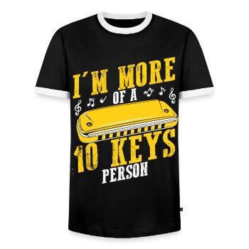 Harmonikaspieler für Munharmonika Spieler - Männer Kontrast-T-Shirt - Schwarz/Weiß - Vorne - AI Model Female 172 light (172cm) & AI Model Male 178 light (178cm)