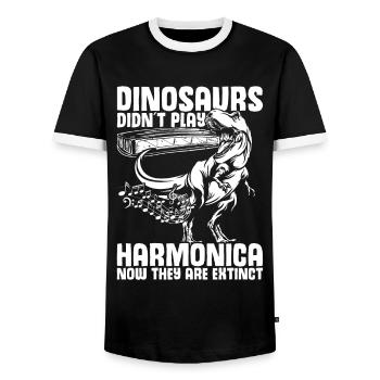 Mundharmonika Spieler und Mundharmonika - Männer Kontrast-T-Shirt - Schwarz/Weiß - Vorne - AI Model Female 172 light (172cm) & AI Model Male 178 light (178cm)