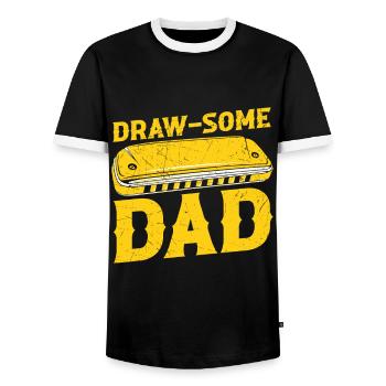 Harmonikaspieler für Munharmonika Spieler - Männer Kontrast-T-Shirt - Schwarz/Weiß - Vorne - AI Model Female 172 light (172cm) & AI Model Male 178 light (178cm)