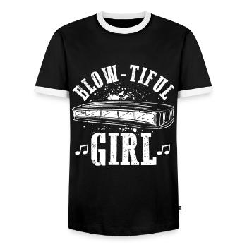Mundharmonika Instrument und Mundharmonika - Männer Kontrast-T-Shirt - Schwarz/Weiß - Vorne - AI Model Female 172 light (172cm) & AI Model Male 178 light (178cm)
