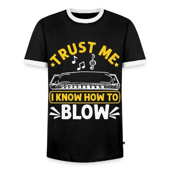 Mundharmonika Spieler und Mundharmonika - Männer Kontrast-T-Shirt - Schwarz/Weiß - Vorne - AI Model Female 172 light (172cm) & AI Model Male 178 light (178cm)