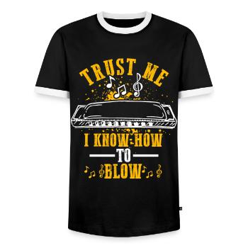 Harmonikaspieler für Munharmonika Spieler - Männer Kontrast-T-Shirt - Schwarz/Weiß - Vorne - AI Model Female 172 light (172cm) & AI Model Male 178 light (178cm)